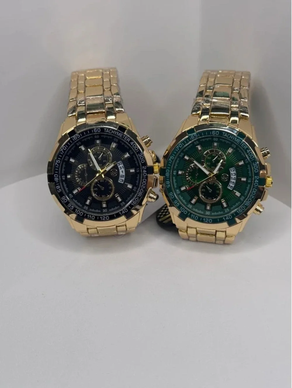 AJ stainless steel watch bundle gold tone, green/black face